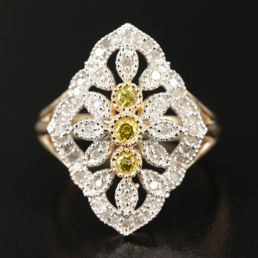 10k Vintage .51 Diamond Openwork Flower Ring